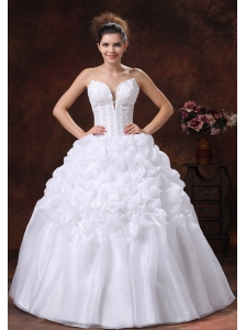 Spaghetti Straps Appliques Decorate Bodice Wedding Dress With Pick-ups Floor-length