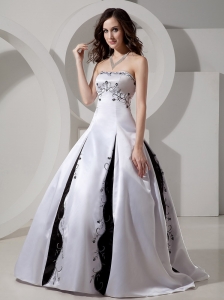 Strapless Embroidery Satin Ball Gown Wedding Dress For 2013 Custom Made