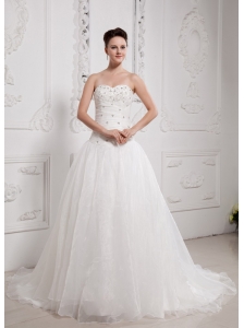 Stylish A-line Sweetheart Wedding Gowns With Organza Beading Decorate Bust