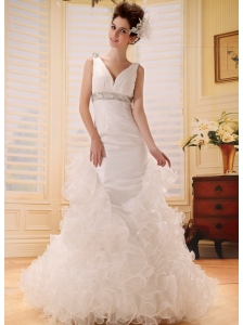 2013 A-line V-neck Wedding Dress With Ruch and Beading In Wedding Party
