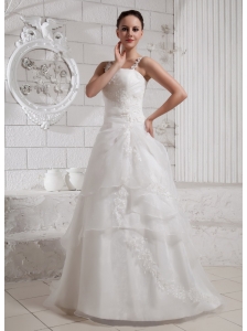 2013 Selkirk Borders Straps Appliques Wedding Dress With Court Train For Custom Made