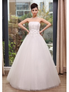 Appliques With Beading  Decorate Bodice Strapless Floor-length Tulle 2013 Wedding Dress
