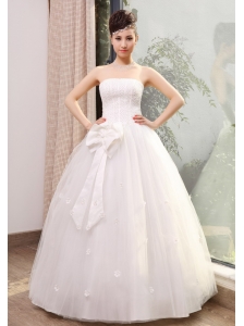 Beading and Hand Made Flowers Decorate Bodice Bowknot A-line Floor-length Wedding Dress For 2013