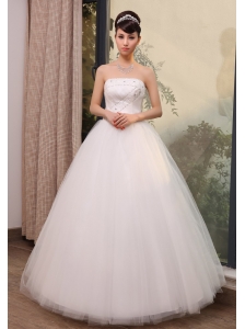 Beading and Sequins Decorate Up Bodice Strapless Tulle Floor-length 2013 Wedding Dress