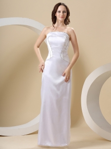 Beading and Strapless Column Satin Floor-length For Wedding Dress