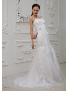 Lace and Bowknot Decorate Bodice Spaghetti  Straps Mermaid Court Train 2013 Wedding Dress
