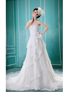 Lace Sweetheart Cathedral Train Empire Organza 2013 Wedding Dress