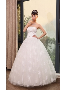 Lace With Beading Decorate Bodice Strapless A-line Floor-length 2013 Wedding Dress