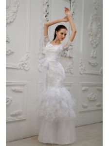 Lace With Beading Sash V-neck Mermaid Floor-length Taffeta and Tulle 2013 Wedding Dress