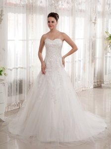 Luxurious Sweetheart Court Train A-line Wedding Gowns With Lace Tulle 2013
