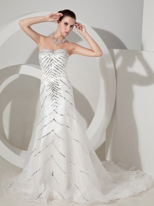 Sequins Decorate Bodice Sweetheart Neckline Organza Court Train Exclusive Wedding Dress For 2013