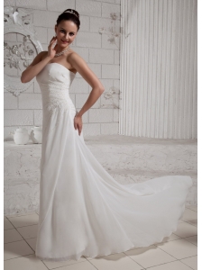 Simple Appliques Wedding Dress With Court Train Chiffon For Custom Made