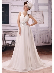 Wholesale V-neck Empire 2013 Wedding Dress With Beading