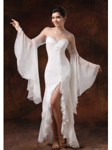 Bateau High Slit Long Sleeves and Beaded For 2013 Wedding Dress