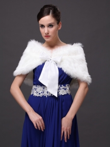 High Quality Rabbit Fur Special Occasion / Wedding Shawl  In Ivory With V-neck