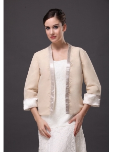 Satin Champagne 3/4  Sleeves Jacket For Other Formal Occasions With Beading Decorate