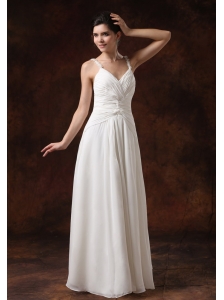 Straps Ruched Bodice Floor-length For Wedding Dress Chiffon