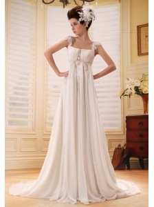Stylish Empire Straps 2013 Wedding Dress With Appliques and Ruch In Wedding Party