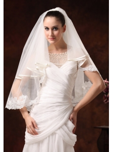 Two-tier Elbow Wedding Veils With Scalloped Edge