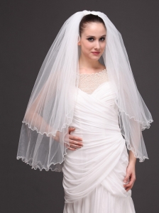 Two-tier Tulle White Ribbon Edge For Bridal Veils