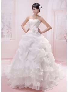 Wholesale Ruffled Layeres Bow Applqiues Decorate Wededing Gowns With Pick-ups
