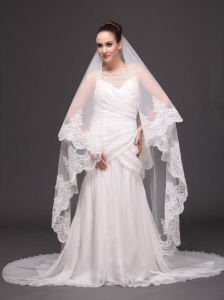 Lace Appliques One-tier Cathedral Tulle Popular Wedding Veils