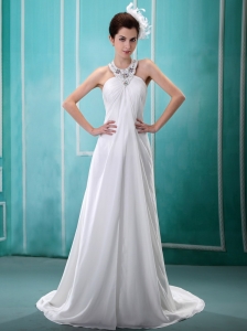 Halter Top Beaded Chiffon White 2013 New Arrival Wedding Dress For Hottest Customize