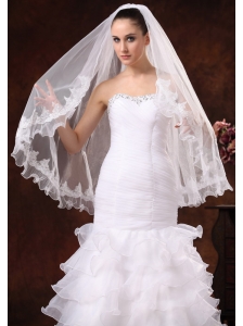 Tulle With Lace Appliques Edge Graceful Bridal Veils For Wedding