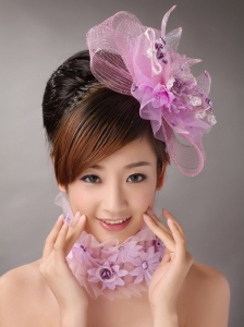 Lavender Headpieces With Appliques Decorate On Tull For Prom