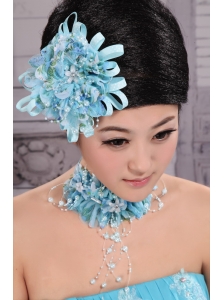 Tulle Aqua Blue Imitation Pearls and Flowers Decorate For Party In 2013