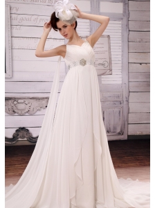 V-neck Watteau Train and Beaded Decorate Waist For 2013 Wedding Dress
