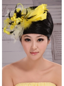 Fashionable Yellow and Black Feather Tulle Women’ s Fascinators