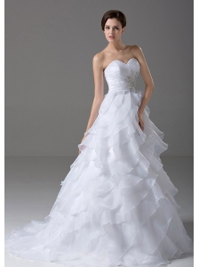 Beading Organza Sweetheart Elegant Wedding Dress A-Line Brush