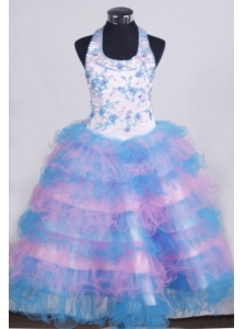 Beading and Appliques For Little Girl Pageant Dresses With Ruffled Layers