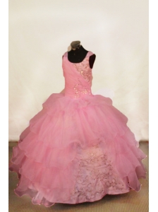Beading Off The Shoulder Popular Ball Gown Floor-Length Organza Light Pink Beading Little Girl Pageant Dresses