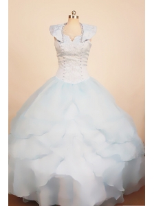 Custom Made Light Blue 2013 Little Girl Pageant Dress With Ruffled Layeres Ball Gown Scoop Neck