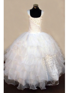 Exquisite Beading Organza Ball Gown White Square Floor-length White Little Girl Pageant Dresses