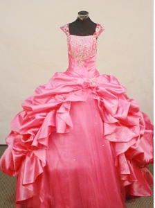 Fashionable Little Girl Pageant Dress Beaded Decorate Bust Square Neck Hot pink Taffeta