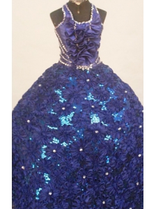 Fashionable Royal Blue Ball Gown 2013 Little Girl Pageant Dress Halter Floor-Length