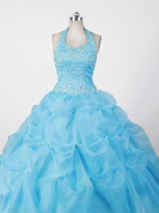 Halter and Baby Blue For Appliques Little Girl Pageant Dresses