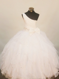 Lovely One Shoulder Little Girl Pageant Dress Floor-Length Beading White In 2013