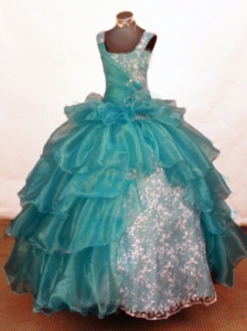 Luxurious Ball Gown Off The Shoulder Neckline Floor-Length Blue Beading Little Girl Pageant Dresses