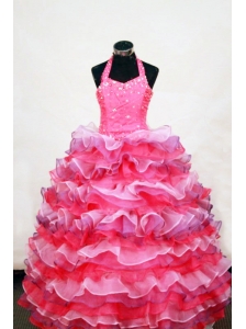 Luxurious Layer Halter Floor-Length Multi-colored Beading Little Girl Pageant Dresses Ball Gown