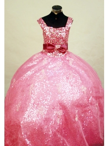 Paillette Over Skirt  Little Girl Pageant Dress Ball Gown Square Floor-Length Watermelon