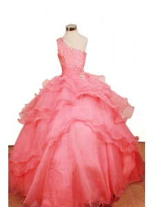 2013 Elegant Watermelon Ruffled LayeresLittle Girl Pageant Dresses One Shoulder Floor-Length