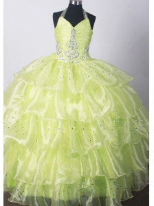 2013 Fashionable Yellow Green Little Girl Pageant Dresses  With Beading and Ruffled Layers