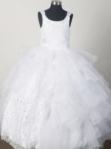 2013 Gorgeous White Little Girl Pageant Dresses  With Beading and Rufled Layers