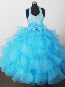 2013 Perfect Aqua Blue Little Girl Pageant Dresses  With Beading Bowknot and Ruffled Layers
