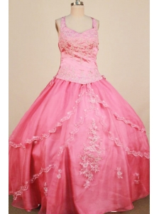 Appliques Ball Gown 2013 Little Girl Pageant Dress Straps With Watermelon Organza