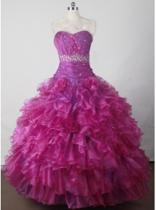 Beading and Ruffles Hand Made Flowers Gorgeous Ball Gown Little Girl Pageant Dress Sweetheart Floor-length